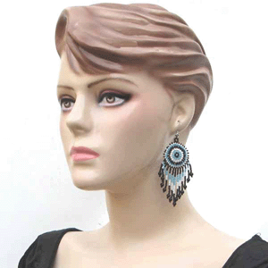 Handmade Beaded Turquoise Blue Black Seed Bead Big Earrings