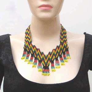 Vibrant Multicolor Zigzag Beaded Choker Bib Necklace