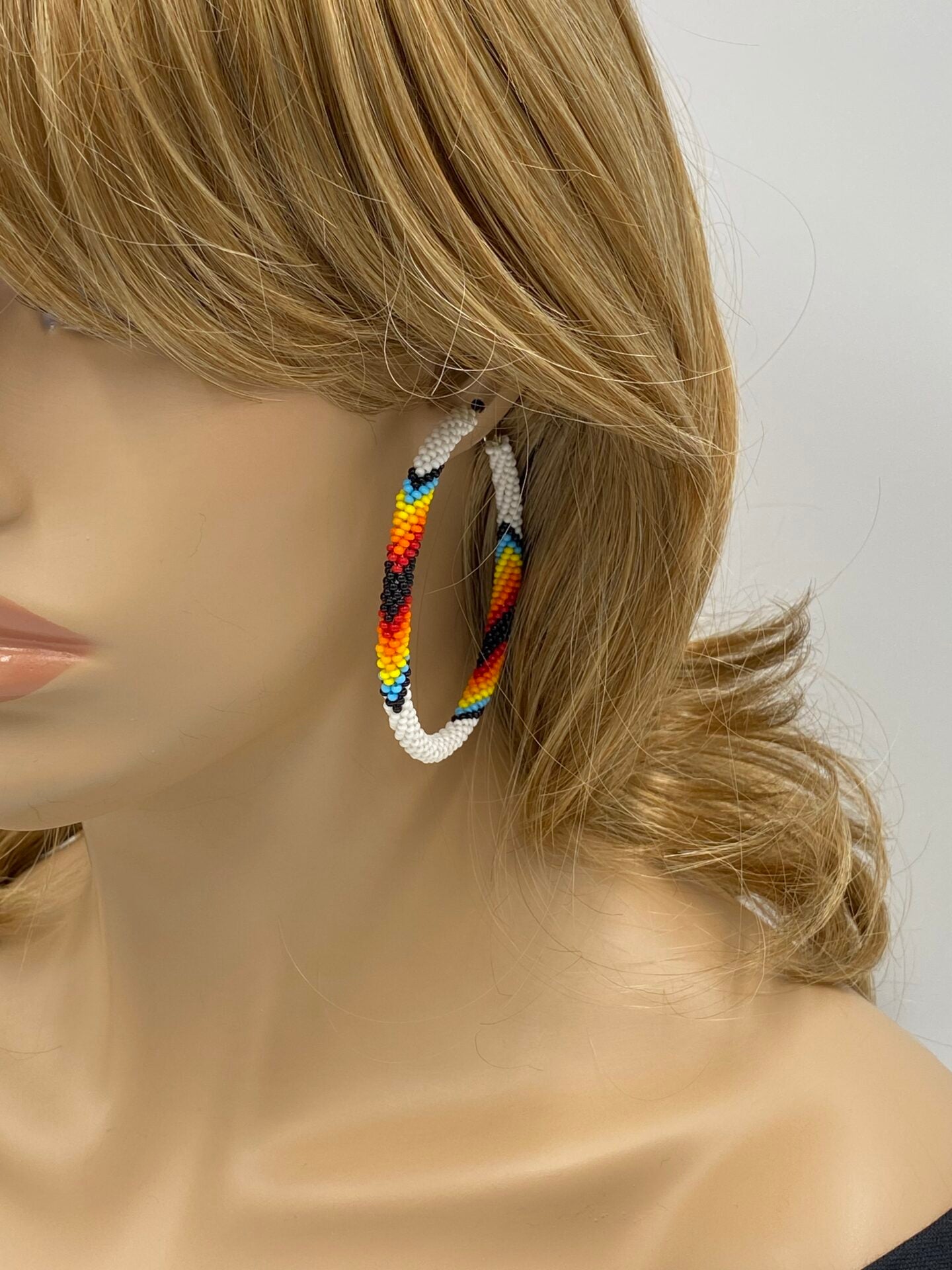 Handmade Beaded 3 inch Hoop Round Earrings Liver back for Women All Season