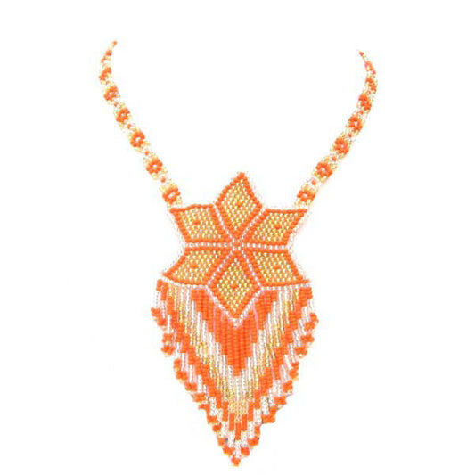 Vibrant Orange Starburst Seed Bead Necklace
