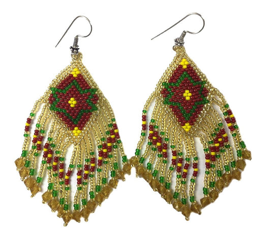 Gold and Multicolor Bohemian Seed Bead Earrings