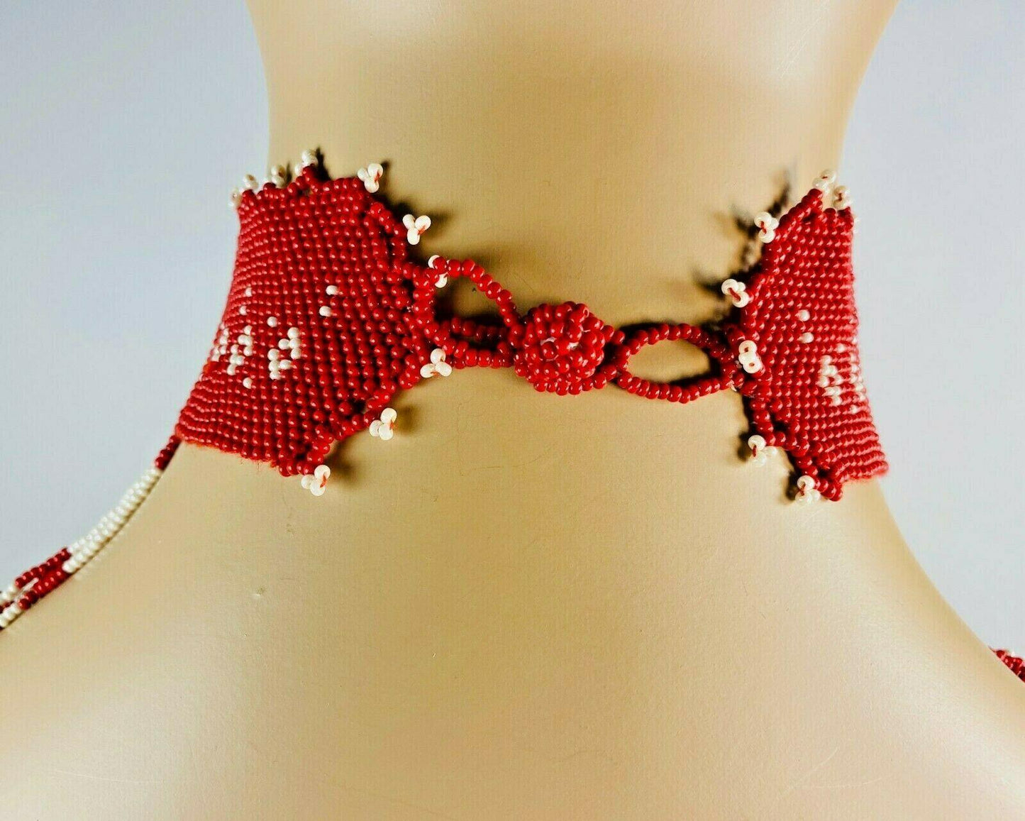 Red & Cream Ethnic Beaded Choker Necklace