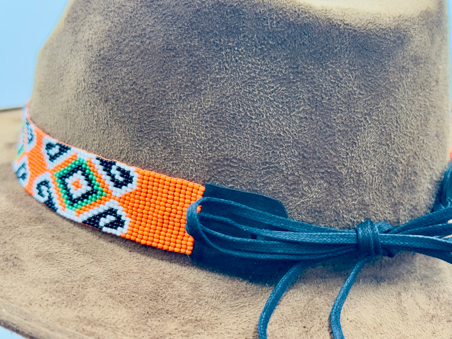 Handmade beaded Orange Green Cowboy Rodeo Hatband