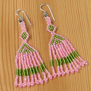 Pink Green Egyptian Art Beaded Choker Necklace Earrings
