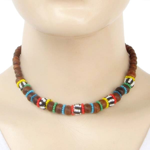Brown Wooden Kids Beaded Necklace Earrings Set Handmade