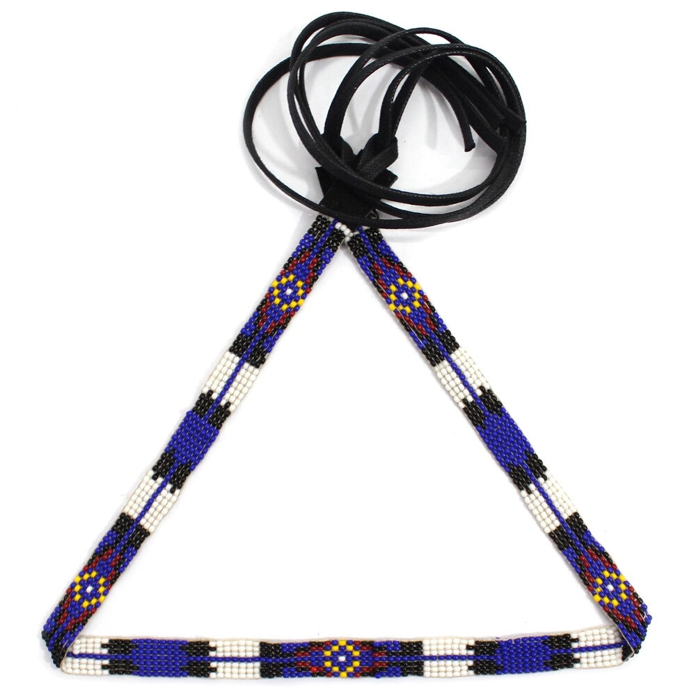 Blue White Multicolor Beaded Cowboy Hatband Medicine man's Beadwork