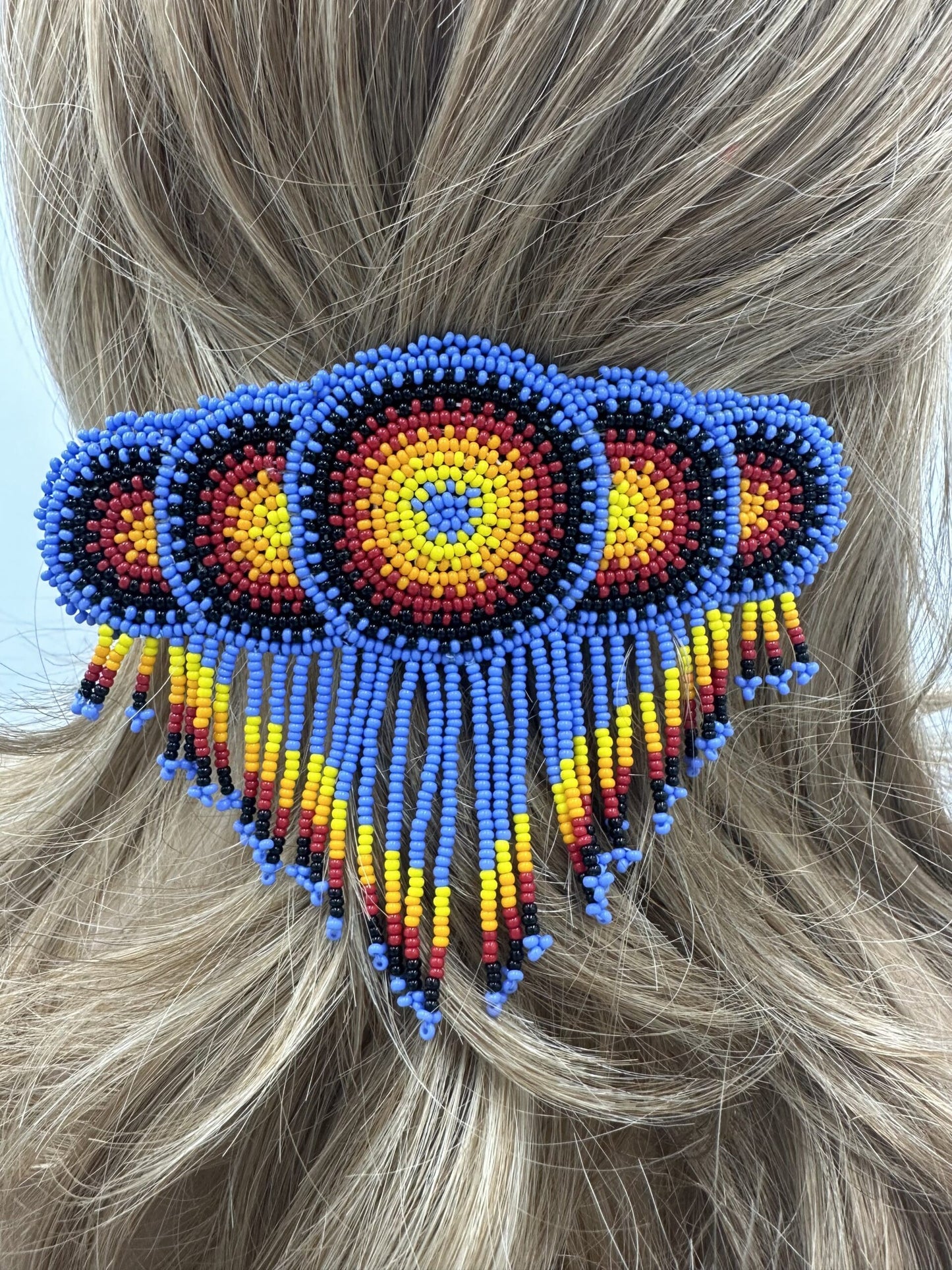 Handmade beaded Lavender, Black Native style fringe French barrette
