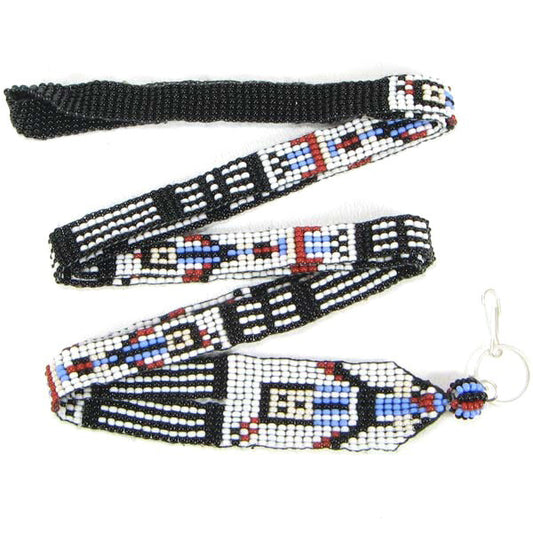 Black White Red Seed Beaded Lanyard Id Holder Yei Dancer Beadwork