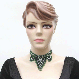 Emerald Ebony Heart Beaded Bib Necklace Choker