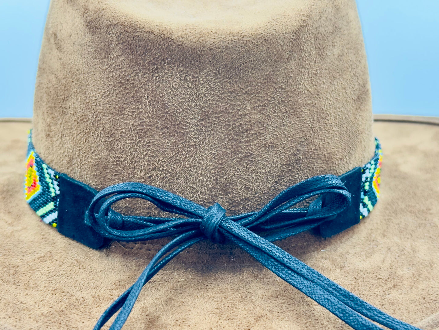 Handmade beaded Black Aztec adjustable Cowboy Rodeo Hatband