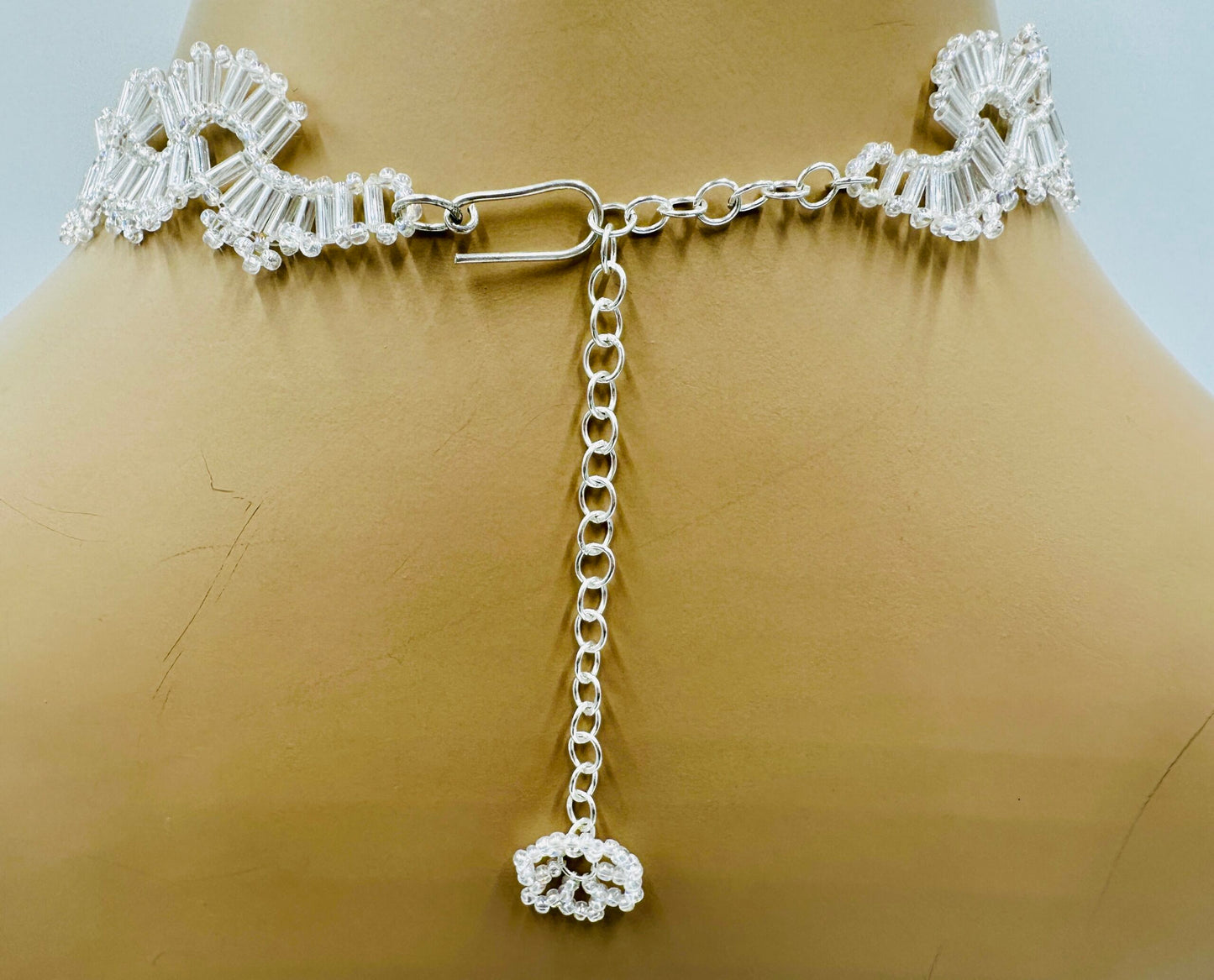 Stunning Handmade Beaded Silver White Necklace