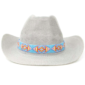 Blue Red Yellow Seed Beaded Cowboy Hat Band Waist Belt