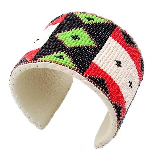 Red Green Handmade Leather Hard Cuff Bracelet
