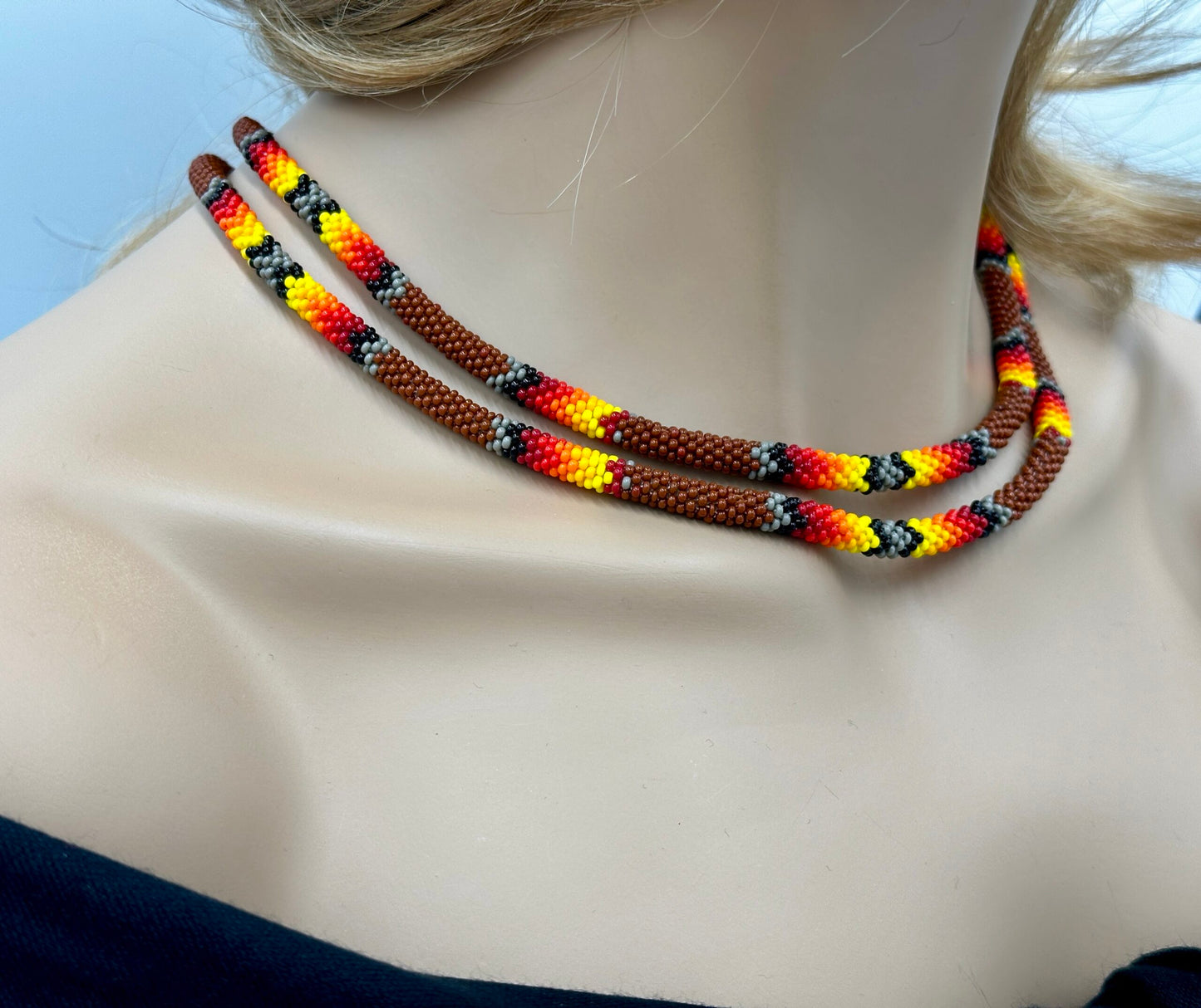 Handmade Beaded Brown Rope double layered necklace