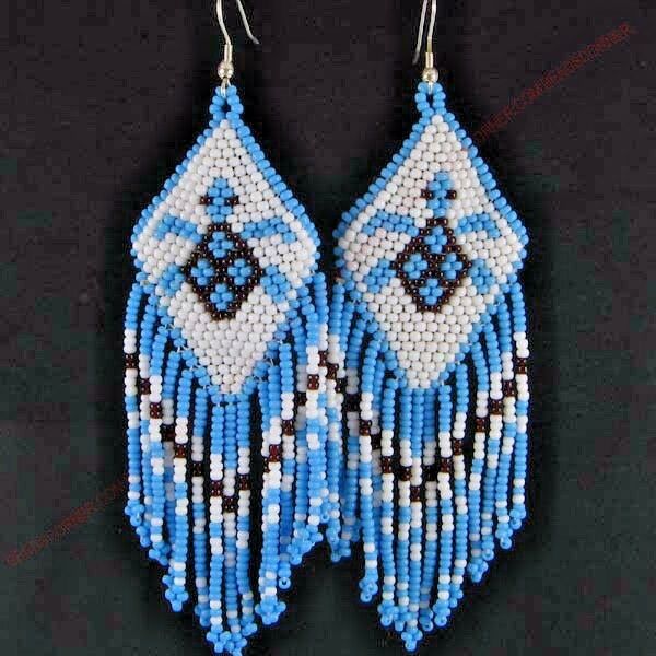 Handcrafted Native Style Beaded Light Blue Turtle Earrings