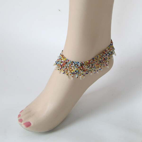 Multicolor stretchable Beaded Fringe Anklet – Handmade Czech Seed Beads