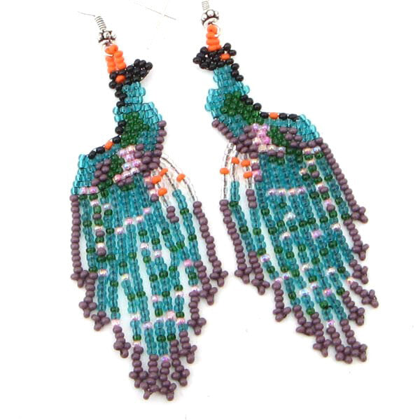 Handmade Beadwork Beaded Peacock Seed Bead Big Earrings