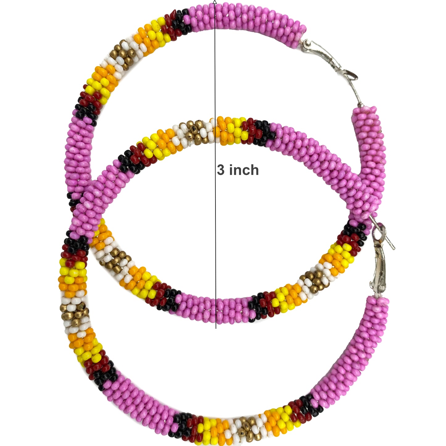 Handmade Native Style 3 Inch Hoop Earrings with Czech Seed Beads - Pink