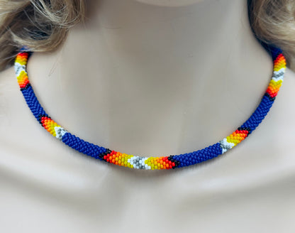 Handmade beaded Deep Blue woven Rope necklace