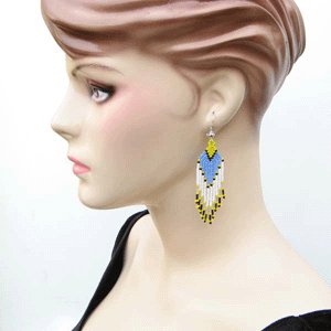 Turquoise White Yellow Seed Beaded Earrings Handmade