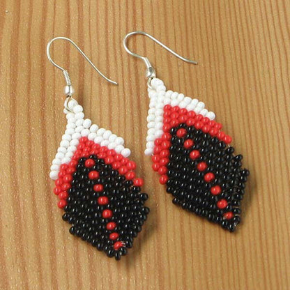 Handmade Beaded Black Red Seed Bead Small Earrings