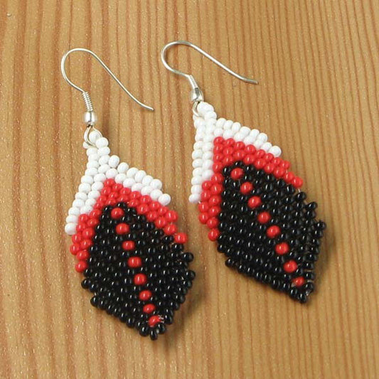Handmade Beaded Black Red Seed Bead Small Earrings