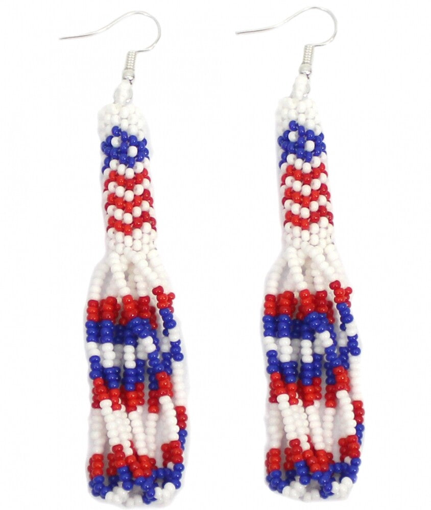 Handmade Patriotic Red White Blue Loop Hook Earrings