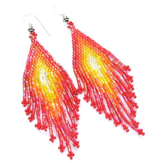 Handmade Beaded Iris Red Seed Bead Big Earrings