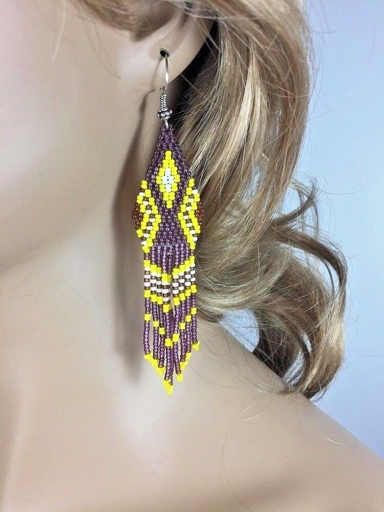 Handmade Beaded Purple Seed Beaded Earrings