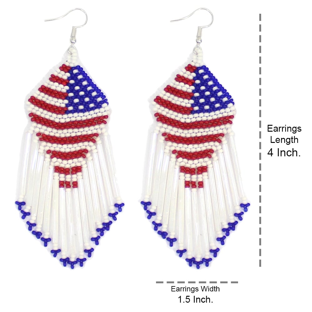 American Patriotic Colors Red Blue White Seed Bead Earrings