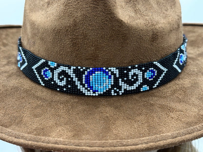 Handmade beaded Black Cyan Blue Cowboy Rhodeo style Hatband