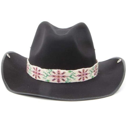 Cream Pink Butterfly Seed Beaded Cowboy Hat Band Waist Belt