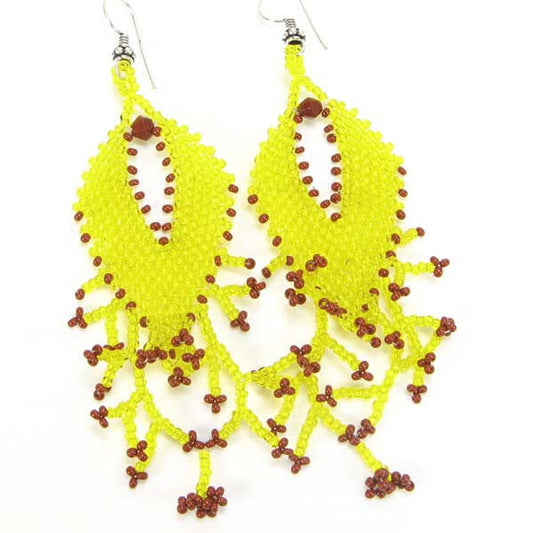 Handmade Beaded Yellow Seed Bead Big Earrings