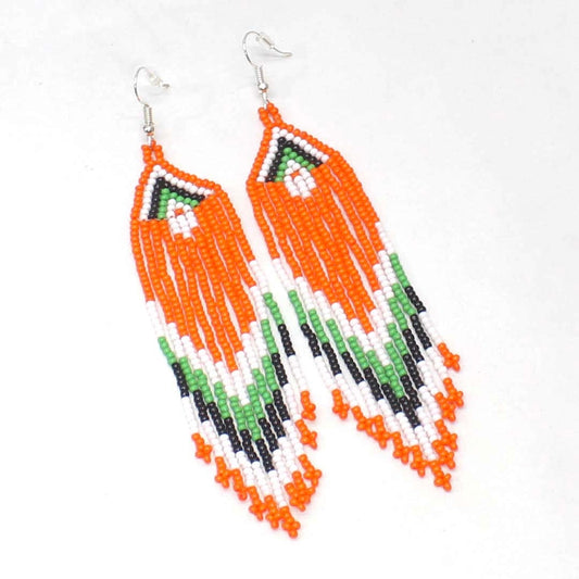 Handmade Orange & White Beaded dangle Earrings