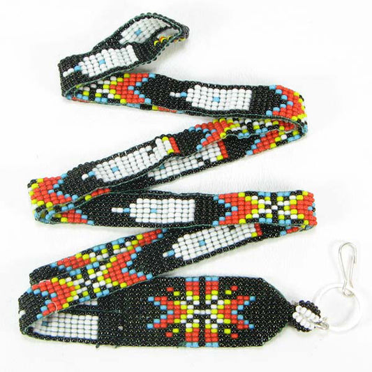 Green Red Fire Pattern Seed Beaded Butterfly Beadwork Lanyard Id Holder