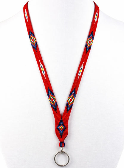 Handmade Native Inspired Red Blue Id Holder/Lanyard