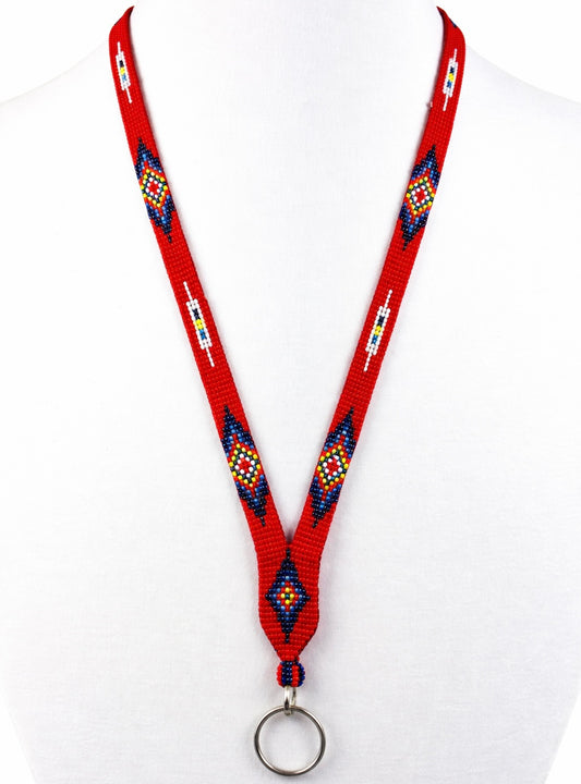 Handmade Native Inspired Red Blue Id Holder/Lanyard
