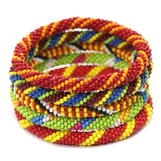 Handmade Red Yellow Green Seed Beaded Crochet Bracelet