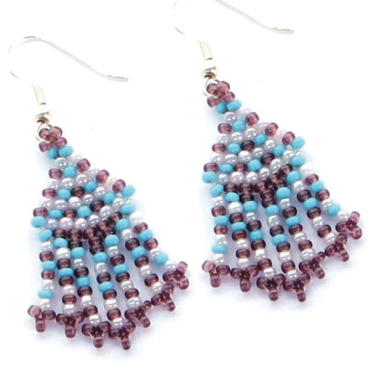 Handmade Beaded Blue Purple Small Earrings