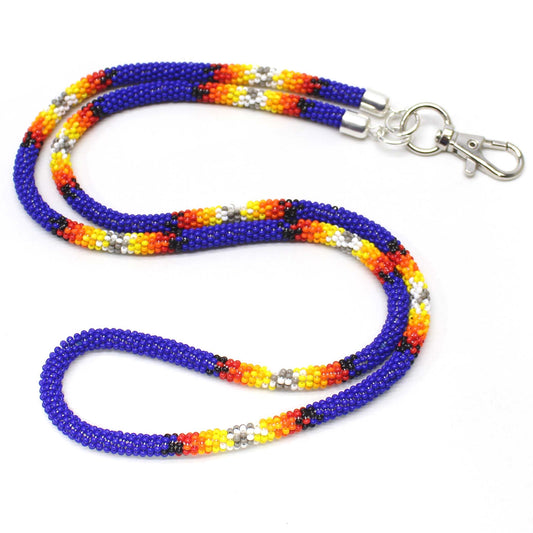 Handmade beaded Deep Blue southwestern woven lanyard