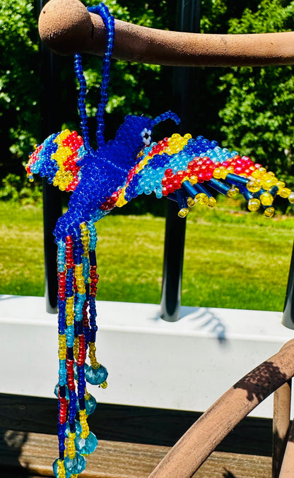 Beaded Fluttering Hanging Hummingbird (Blue Yellow Red)