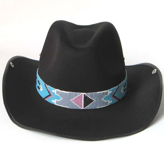 Turquoise Blue Grey Pink Seed Beaded Cowboy Hat Band Belt