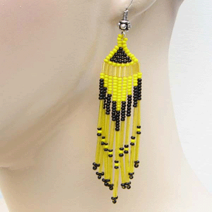Handmade Beaded Yellow Seed Bead Earrings