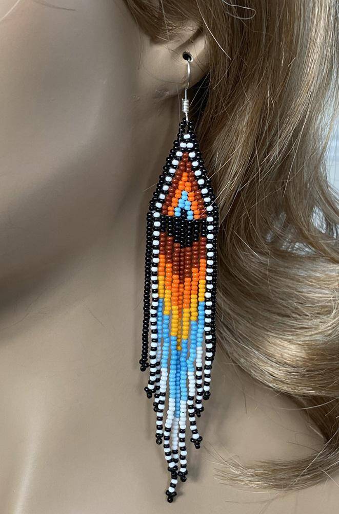 Handmade Beaded Native Style Sun Multi-Color Hook Earrings