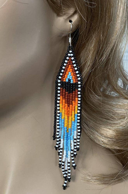 Handmade Beaded Native Style Sun Multi-Color Hook Earrings