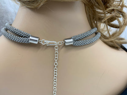 Native Style Beaded Double Strand Rope Necklace for Women Handmade (Gray)