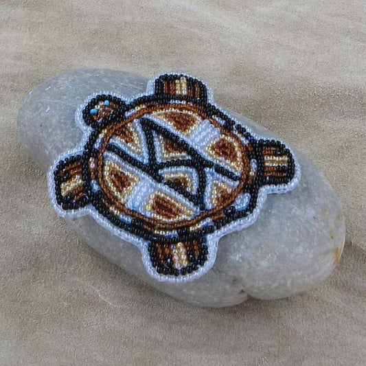 Golden Brown Turtle Beaded Iron-On Patch