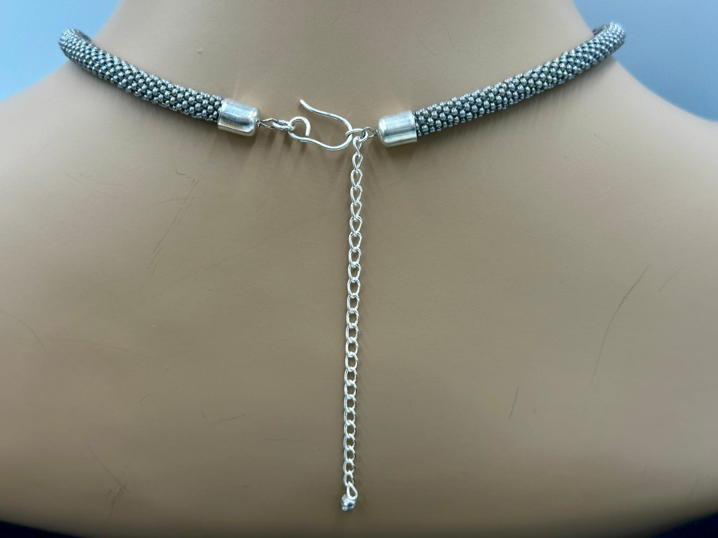 Handmade beaded Gray woven Rope necklace