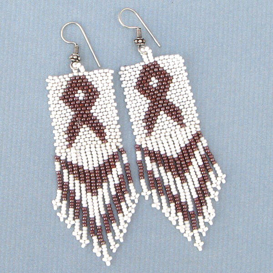 Handmade Beaded Seed Bead Ribbon Awareness Earrings