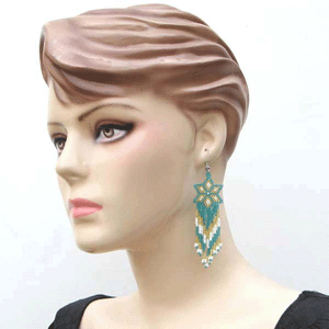 Handmade Beaded Sea Green Seed Bead Big Earrings